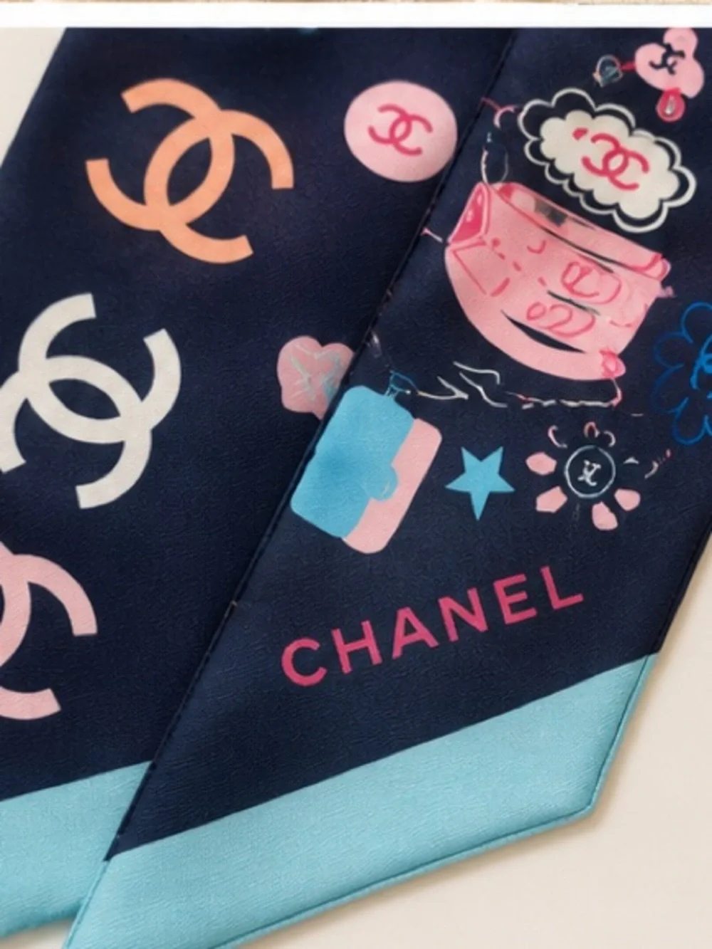 Designer Inspired Navy Silk Twilly Scarf | Pink & Blue Hair Scarf | Purse Ribbon